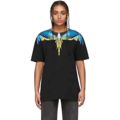 Marcelo Burlon County Of Milan Black And Yellow Wings T-shirt In Black/lime