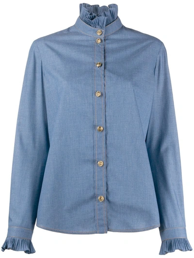 Philosophy Di Lorenzo Serafini Ruffled Cotton-chambray Shirt In Blue