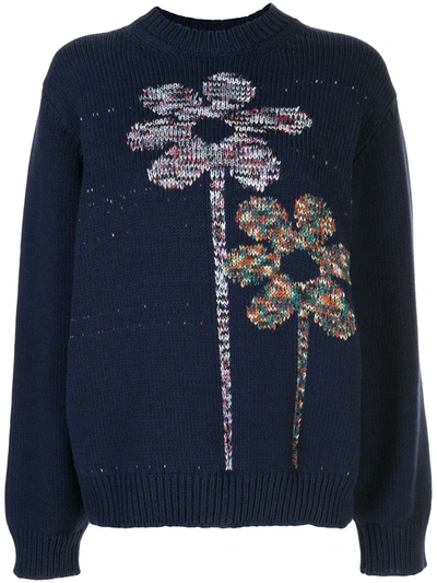 M Missoni Flower Knit Oversized Jumper In Blue