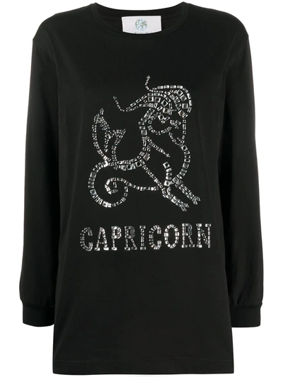 Alberta Ferretti Love Me Starlight Capricorn Embellished Organic Cotton-jersey Sweatshirt In Black
