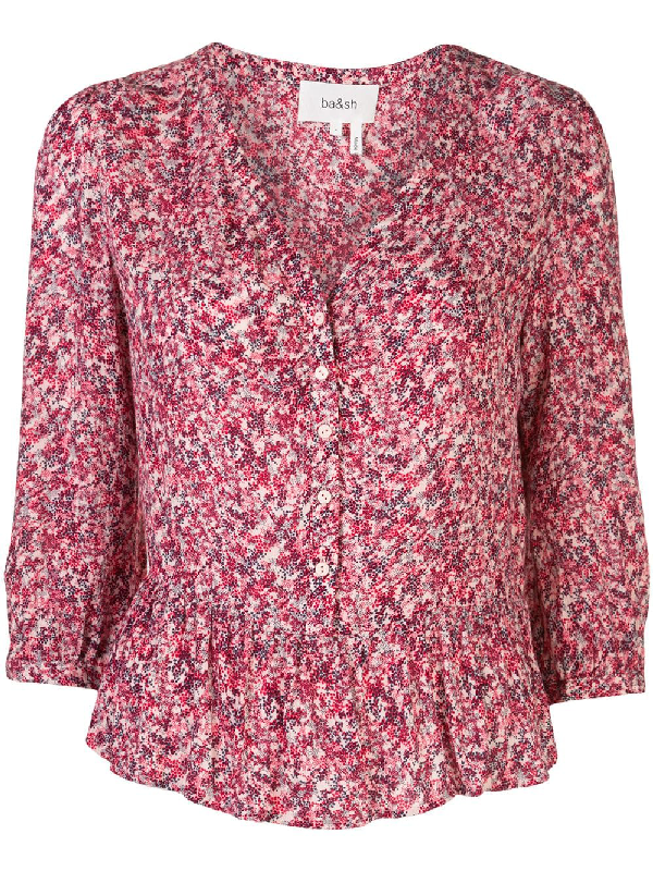 Ba&sh Floral Three-quarter Sleeve Top In Red | ModeSens