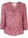 Ba&sh Floral Three-quarter Sleeve Top In Red