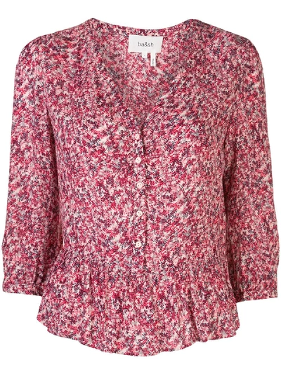Ba&sh Floral Three-quarter Sleeve Top In Red