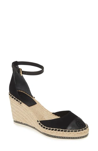 Tory Burch Color Block Wedge Sandals In Perfect Black