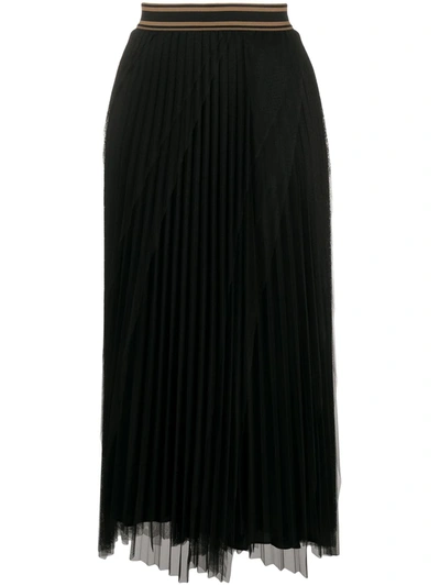 Brunello Cucinelli Double-layered Pleated Long Skirt In Nero