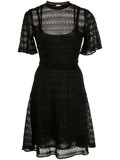 M Missoni Flared Lace Knit Dress In Black