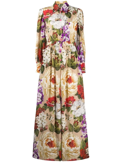 Dolce & Gabbana Floral Print Shirt Dress In Neutrals