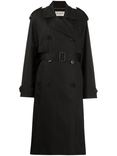 Saint Laurent Cotton Canvas Trench Coat In Black