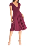 Dress The Population Corey Womens V-neck Midi Fit & Flare Dress In Purple