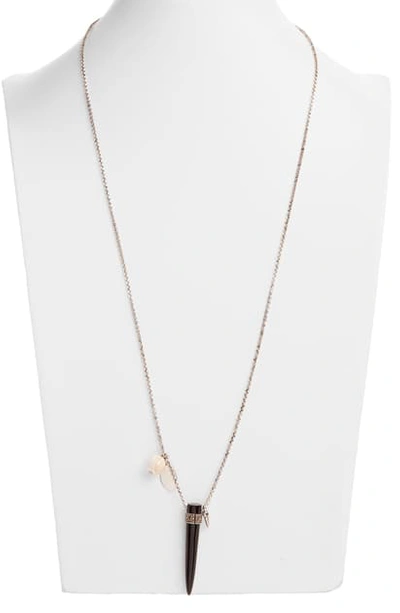 Isabel Marant Long Horn Pendant Necklace In Black/ Silver
