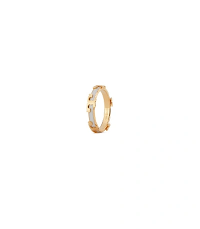 Tory Burch Serif-t Enameled Stackable Ring In Tory Gold/new Ivory