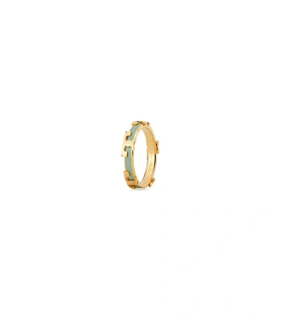 Tory Burch Serif-t Enameled Stackable Ring In Tory Gold/mint