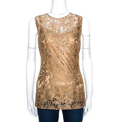 Pre-owned Dolce & Gabbana Dark Beige Corded Lace Sleeveless Top M