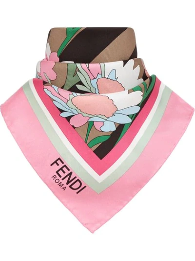 Fendi Floral Print Silk Foulard In Pink