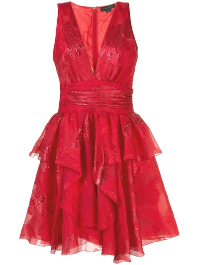 Zuhair Murad Flared Plunging-neck Cocktail Dress In Red