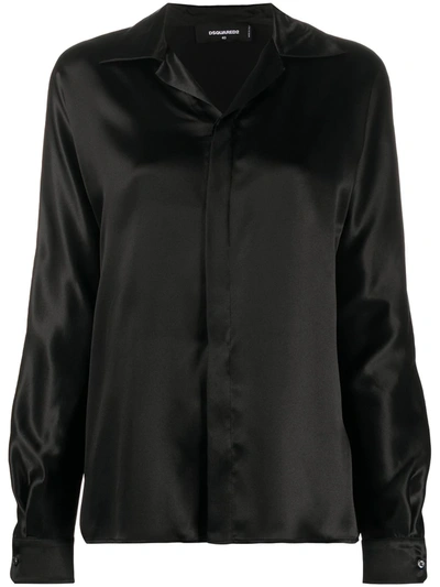 Dsquared2 Open Collar Silk Shirt In Black