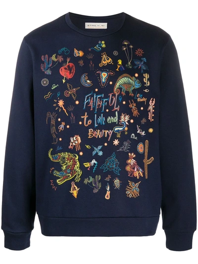 Etro Faithful To Love And Beauty Print Round Neck Sweatshirt In Blue