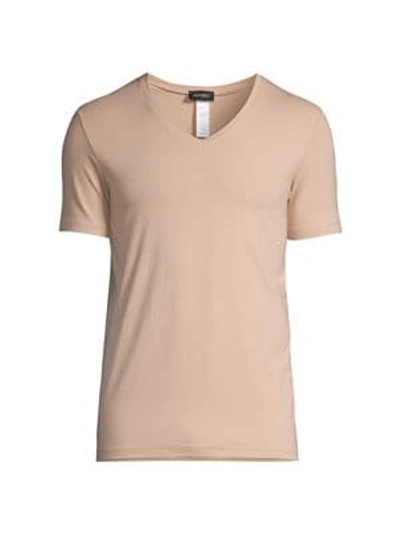 Hanro Cotton Superior Short Sleeve V-neck Tee In Neutral