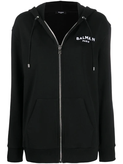 Balmain Logo Zipped Hoodie In Eab Noir Blanc