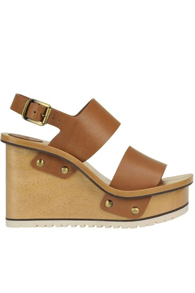 Chloé Leather Wedge Sandals In Light Brown