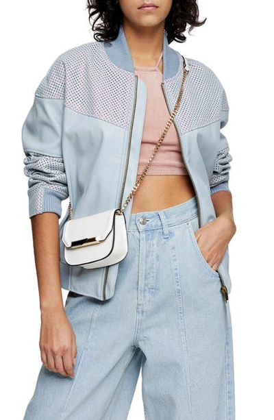 Topshop Idol Perforated Bomber Jacket In Blue