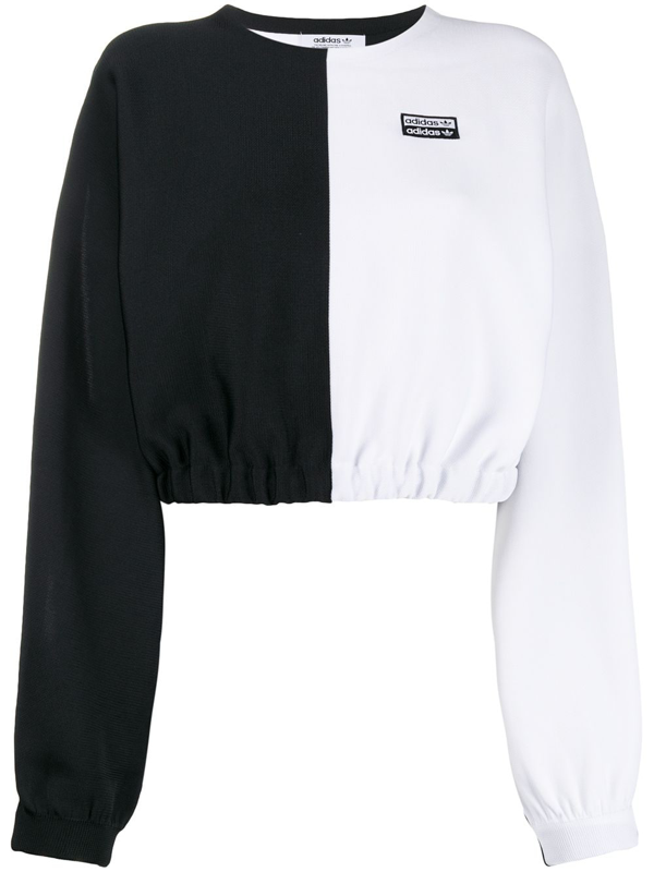 adidas originals two tone cropped sweatshirt in black and white