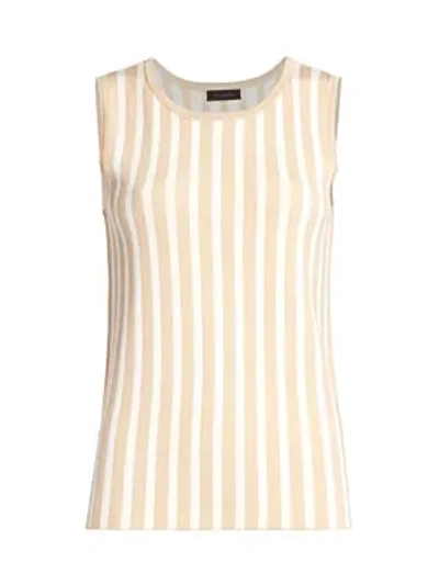 Saks Fifth Avenue Collection Plaited Stripe Shell In Oatmeal White Combo