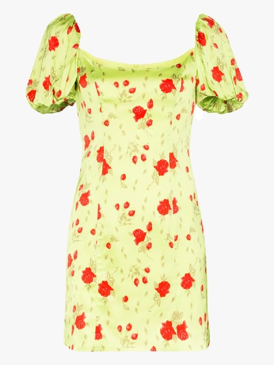 De La Vali Koko Floral-print Satin Mini Dress In Green