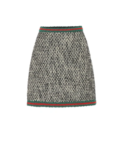 Gucci Web Trim Wool Blend Tweed Miniskirt In Schwarz
