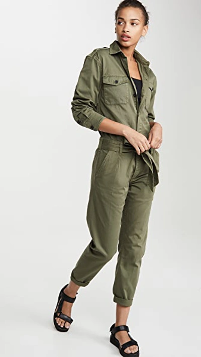 Current Elliott Merle Army Green Cotton-twill Jumpsuit In Agave