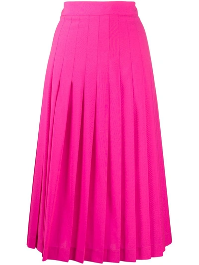 Msgm Neon Pink Pleated Wool Midi Skirt