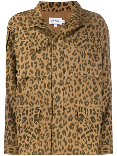 Frame Multi-pocket Animal-print Jacket In Brown
