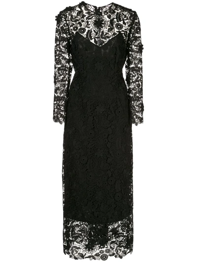 Carolina Herrera Floral Lace Sheath Dress In Black