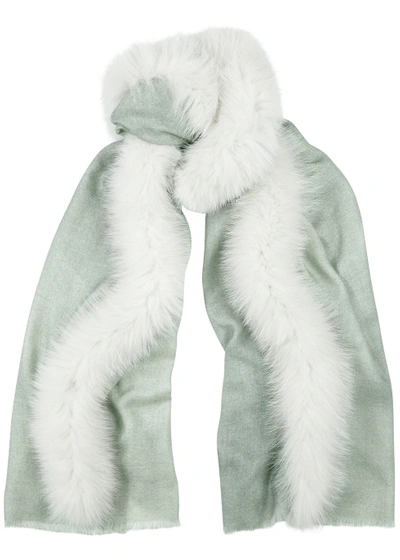 Ama Pure Pink Fur-trimmed Wool Scarf In Grey