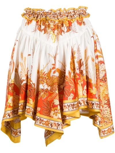 Zimmermann Brightside Placement Asymmetric Printed Silk-twill Mini Skirt In Gold Phoenix