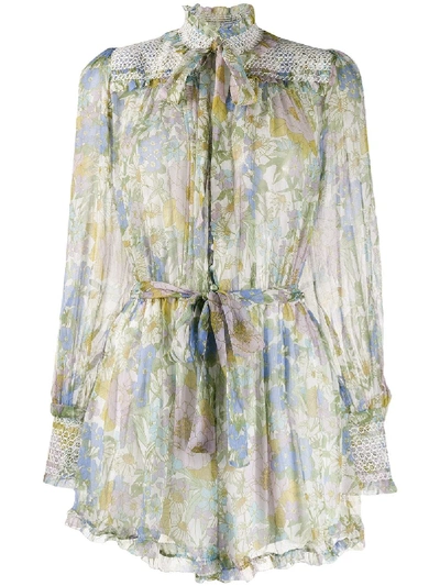 Zimmermann Super Eight Floral-print Silk Playsuit In Blue