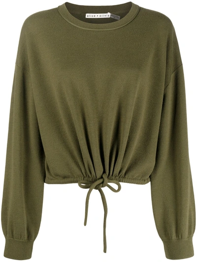 Alice And Olivia Bernetta Army Green Wool-blend Sweatshirt