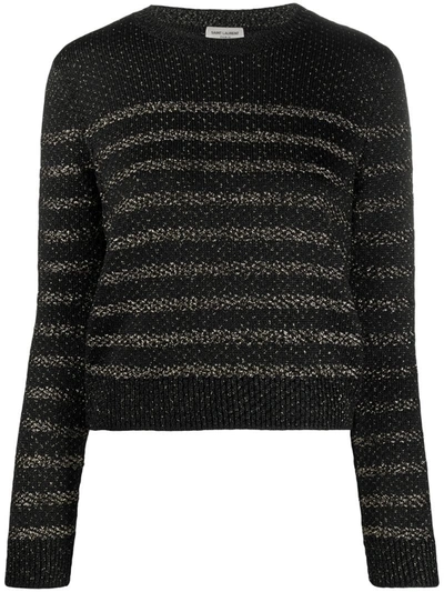 Saint Laurent Metallic Thread Crewneck Jumper In Black