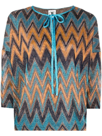 M Missoni Zigzag Metallic Fine-knit Top In Blue