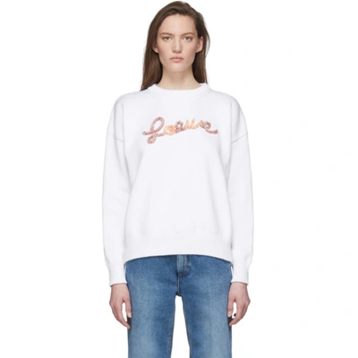 Loewe Logo Embroidery Cotton Sweater In White,pink