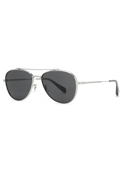 Oliver Peoples Rikson Silver-tone Aviator-style Sunglasses In Silver/gray