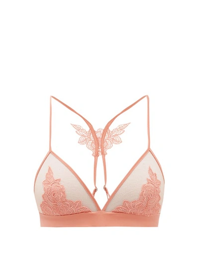 Fleur Of England Penelope Peach Lace-trimmed Soft-cup Bra In Rose