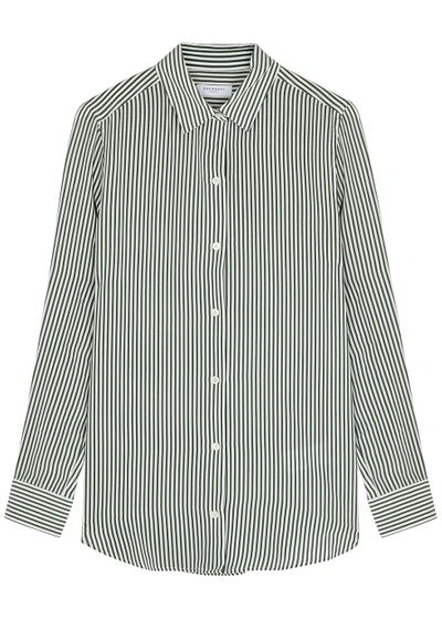 Equipment Essential Striped Silk Shirt In Green