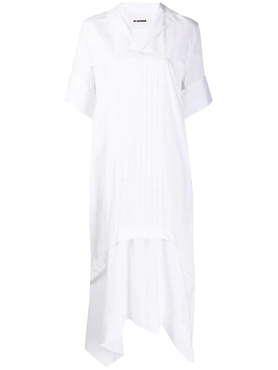 Jil Sander Pleated Front Asymmetric Dress In White
