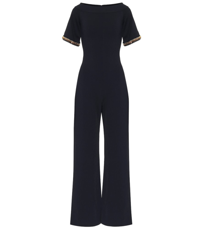 Stella Mccartney Navy Embellished Stretch-knit Jumpsuit In Ink