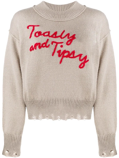 Wildfox Toasty And Tipsy Grey Knitted Jumper In Neutrals
