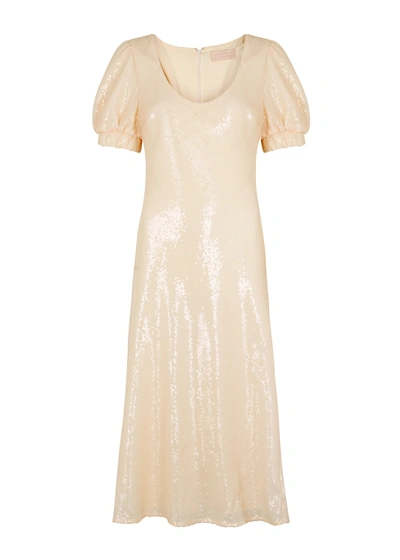 Keepsake Farewell Cream Sequin Midi Dress In Nude