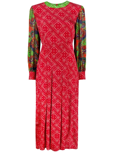 Rixo London Emma Printed Silk Crepe De Chine Midi Dress In Red
