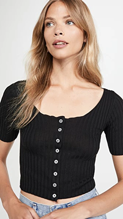 Free People Little Cutie Black Ribbed-knit Top