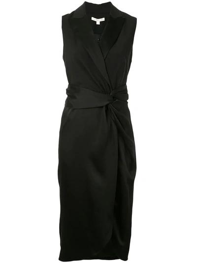 Jonathan Simkhai Luxe Wool Satin Combo Twist Dress In Black